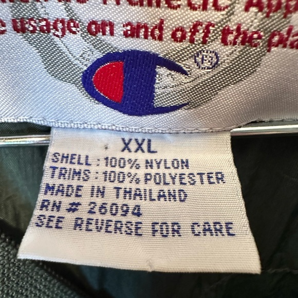 Vintage 90s Champion 2XL Jacket Green Nylon Windbreaker Pullover Drawstring - Picture 4 of 10